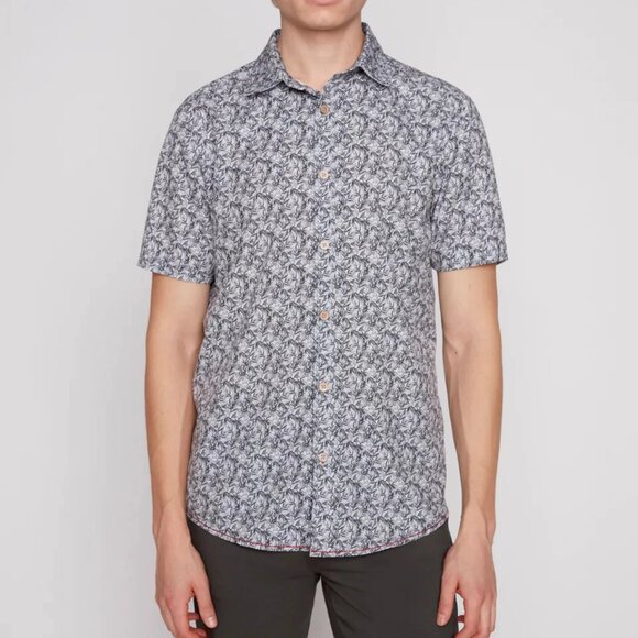 Projek Raw Grey/Black Foliage Print Short Sleeve 4 Way Stretch Shirt - Picture 1 of 2